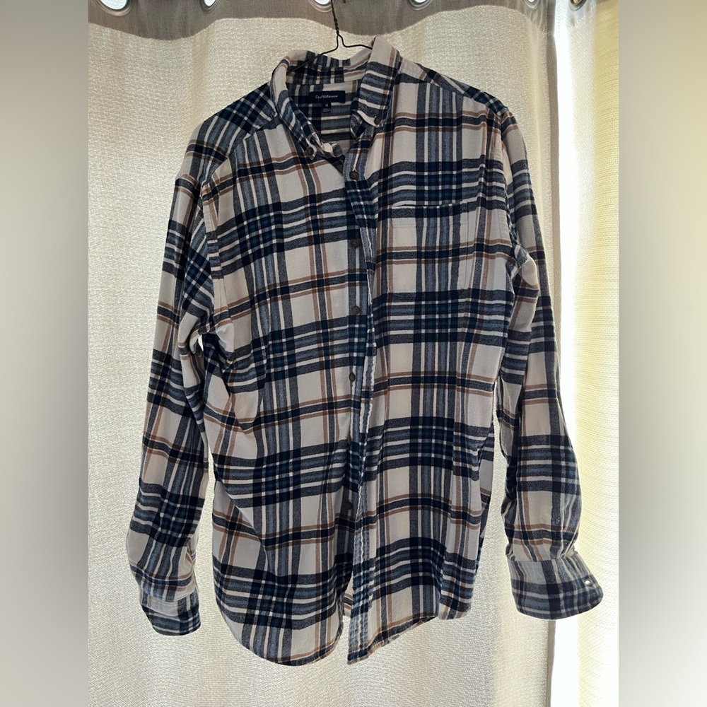 Croft & Barrow Navy and Brown Plaid Button-Down Shirt
